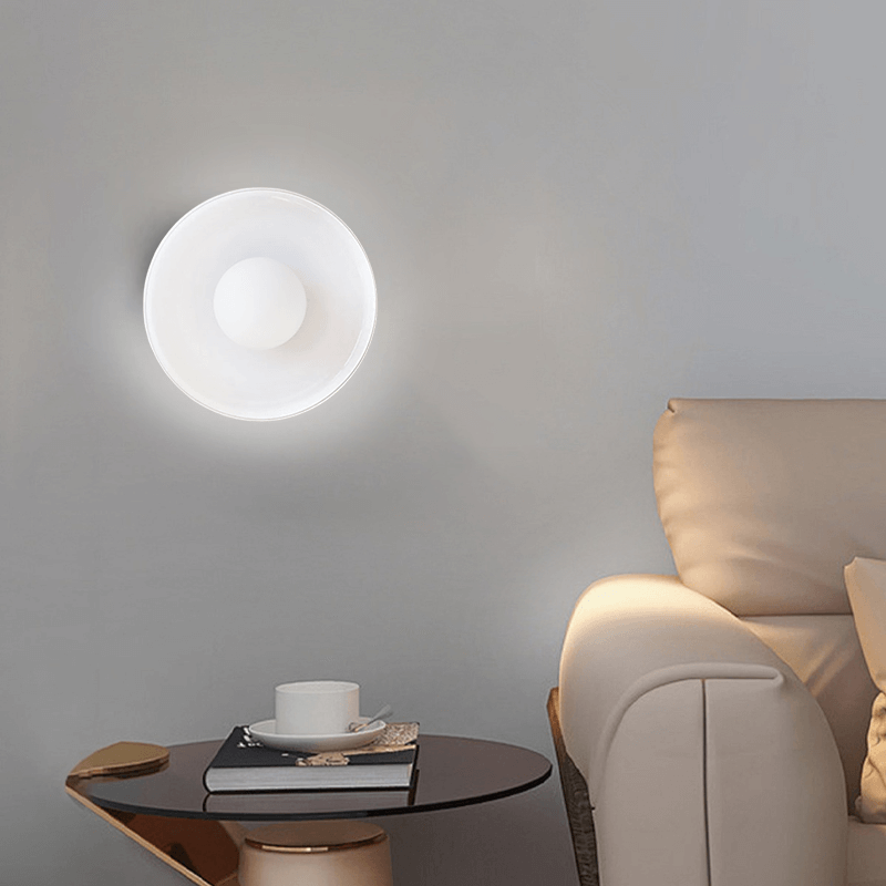 Modern round ceiling light in entrance, White Glass